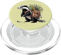 Cottagecore Badger with Flowers and Satchel Illustration PopSockets PopGrip for MagSafe