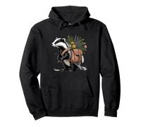 Cottagecore Badger with Flowers and Satchel Illustration Pullover Hoodie