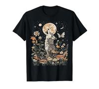 Cottagecore Boho Worn Out Look Distressed Wolf Art Value Graphic T-Shirt, Men, Black, L