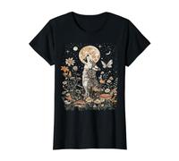 Cottagecore Boho Worn Out Look Distressed Wolf Art Value Graphic T-Shirt, Women, Black, S