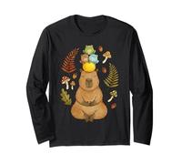 Cottagecore Capybara Zen Frogs on Orange Mushroom Acorn Long Sleeve T-Shirt