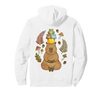 Cottagecore Capybara Zen Frogs on Orange Mushroom Acorn Pullover Hoodie