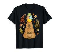 Cottagecore Capybara Zen Frogs on Orange Mushroom Acorn T-Shirt