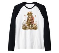 Cottagecore Cat Playing Saxophone Mushroom Woodland Raglan Baseball Tee