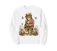Cottagecore Cat Playing Saxophone Mushroom Woodland Sweatshirt