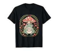 Cottagecore Cozy Frog Under Mushroom Tea Time T-Shirt
