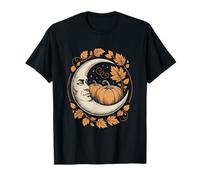 Cottagecore Crescent Moon with Pumpkins and Autumn Leaves T-Shirt
