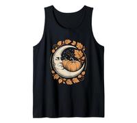 Cottagecore Crescent Moon with Pumpkins and Autumn Leaves Tank Top