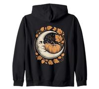 Cottagecore Crescent Moon With Pumpkins And Autumn Leaves Zip Hoodie