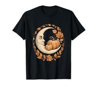 Cottagecore Crescent Moon with Pumpkins Autumn Leaves T-Shirt