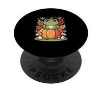 Cottagecore Cute Frog On Pumpkin With Autumn Mushrooms PopSockets Adhesive PopGrip