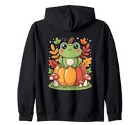Cottagecore Cute Frog On Pumpkin With Autumn Mushrooms Zip Hoodie