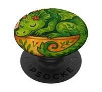 Cottagecore Dragon Naps in Teacup Cozy Tea Time Art PopSockets Adhesive PopGrip