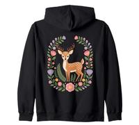 Cottagecore Floral Deer Wreath Woodland Nature Zip Hoodie