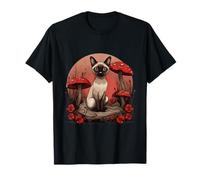 Cottagecore Flower And Mushroom Hat Garden With Siamese Cat T-Shirt