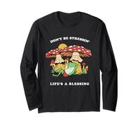 Cottagecore Frog Don't Be Stressin Life's a Blessing Long Sleeve T-Shirt