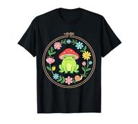 Cottagecore Frog Mushroom Hat Folk Art Embroidery T-Shirt
