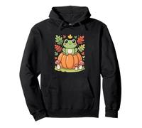 Cottagecore Frog On Pumpkin With Autumn Leaves Pullover Hoodie