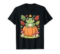 Cottagecore Frog On Pumpkin with Autumn Leaves T-Shirt