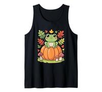 Cottagecore Frog On Pumpkin with Autumn Leaves Tank Top