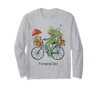 Cottagecore Frog Riding Bicycle Foraging Day Strawberry Long Sleeve T-Shirt