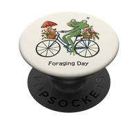 Cottagecore Frog Riding Bicycle Foraging Day Strawberry PopSockets Adhesive PopGrip