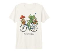 Cottagecore Frog Riding Bicycle Foraging Day Strawberry Premium T-Shirt
