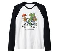 Cottagecore Frog Riding Bicycle Foraging Day Strawberry Raglan Baseball Tee