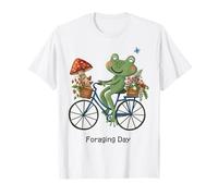 Cottagecore Frog Riding Bicycle Foraging Day Strawberry T-Shirt