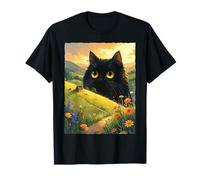 Cottagecore Giant Black Cat Wildflower Fantasy Aesthetic T-Shirt