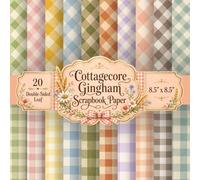 Cottagecore Gingham Scrapbook Paper: 20 Double-Sided Sheets, 20 Unique Designs, 8.5" x 8.5" Vintage Pastel Linen Texture Craft Pad in Sage, Peach, ... and Diagonal Orientations for Junk Journals