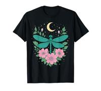 Cottagecore Goblincore Moon Pink Flowers Dragonfly T-Shirt