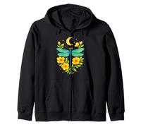 Cottagecore Goblincore Moonphases Flowers Dragonfly Zip Hoodie