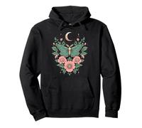 Cottagecore Goblincore Moonphases Pink Flower Butterfly Moth Pullover Hoodie