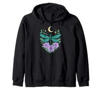 Cottagecore Goblincore Moonphases Purple Flowers Dragonfly Zip Hoodie