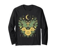 Cottagecore Goblincore Moonphases Yellow Flowers Butterfly Long Sleeve T-Shirt