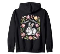 Cottagecore Hoppy Birthday Bunny Floral Nature Zip Hoodie