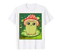 Cottagecore Kawaii Anime Frog Cute Mushroom Hat Water Lily Value Graphic T-Shirt, Men, White, M