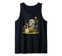 Cottagecore Kitten Drinking Tea Fantasy Magical Cat Lover Tank Top