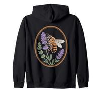 Cottagecore Lavender Bee Floral Herbal Meadow Emblem Zip Hoodie