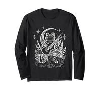 Cottagecore Mushroom Goblincore Frogcore Frog Playing Guitar Long Sleeve T-Shirt