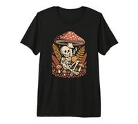 Cottagecore Nature Skeleton Sipping Warm Coffee Outdoors Premium T-Shirt