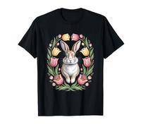 Cottagecore Rabbit with Wildflower Wreath Spring T-Shirt
