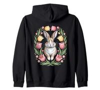 Cottagecore Rabbit With Wildflower Wreath Spring Zip Hoodie