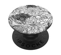 Cottagecore Roses Flower Garden Floral Art White Black PopSockets Adhesive PopGrip