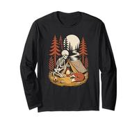 Cottagecore Skeleton Camper Roasting Marshmallows by fire Long Sleeve T-Shirt