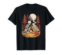 Cottagecore Skeleton Camper Roasting Marshmallows by fire T-Shirt
