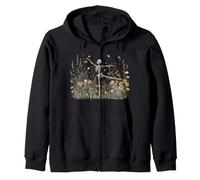 Cottagecore Skeleton Dancing Arabesque Wildflower Botanical Zip Hoodie