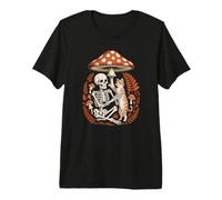 Cottagecore Skeleton Feline Nature Foraging Toadstools Premium T-Shirt