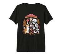 Cottagecore Skeleton Having Tea with a Cute Tabby Companion Premium T-Shirt